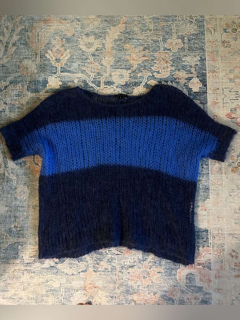 Theory Blue Stripe Lightweight Knit Sweater Top